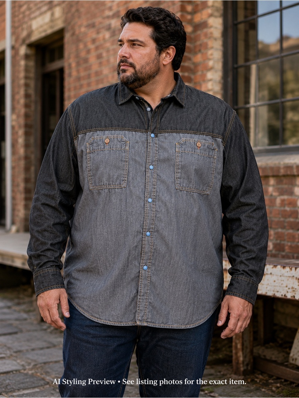 Jack South London Men’s XXL Two-Tone Denim Snap Front Western Shirt